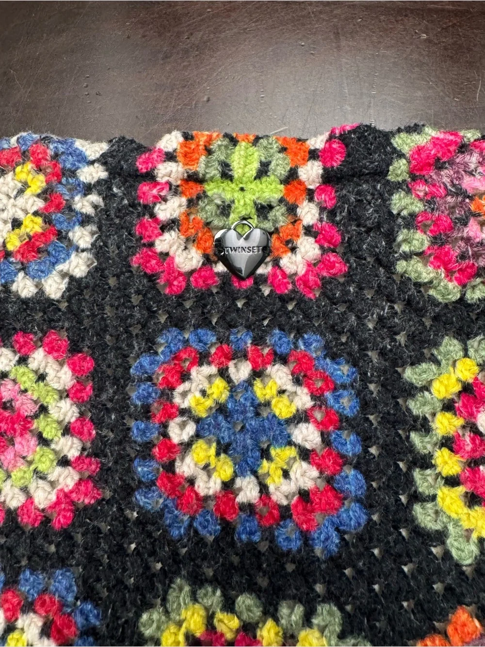 TWINSET Girls Size 8A Crochet Granny Square Fringe Sweater